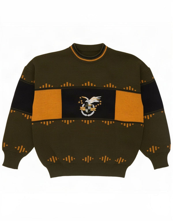 Vintage Herre grafisk sweater med rund hals Medium Grøn Farveblok