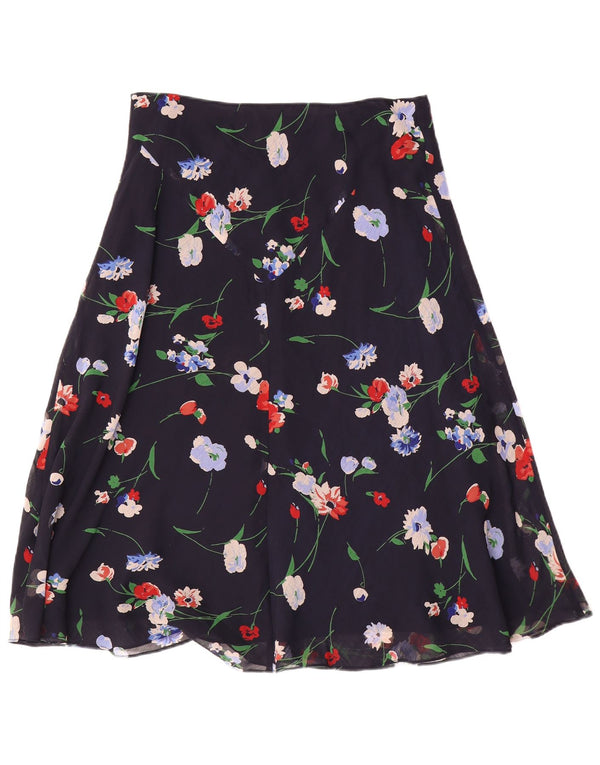 Chaps Dame A-Line nederdel US 10 Large W30 Navy Blue Floral Polyester
