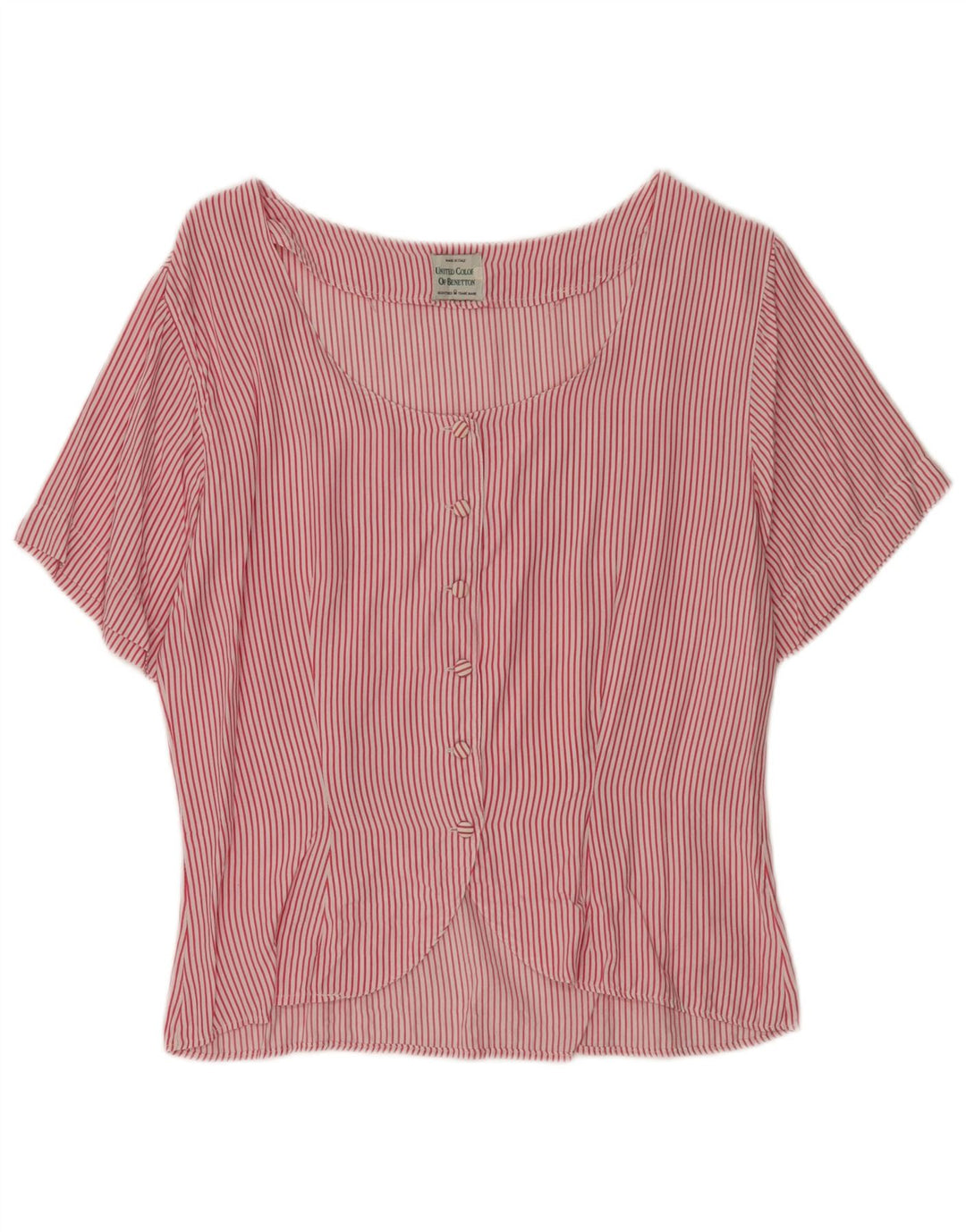Benetton Dame Kortærmet Bluse IT 44 Medium Rød Nålestribe
