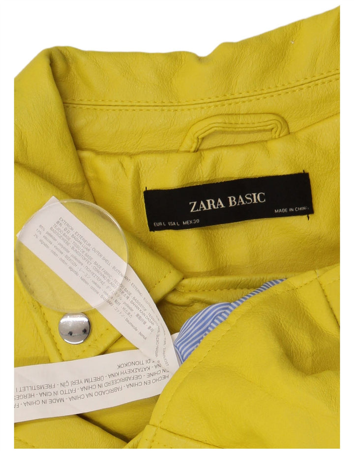 Zara Womens Crop Biker-jakke i imiteret læder UK 16 Stor gul polyester