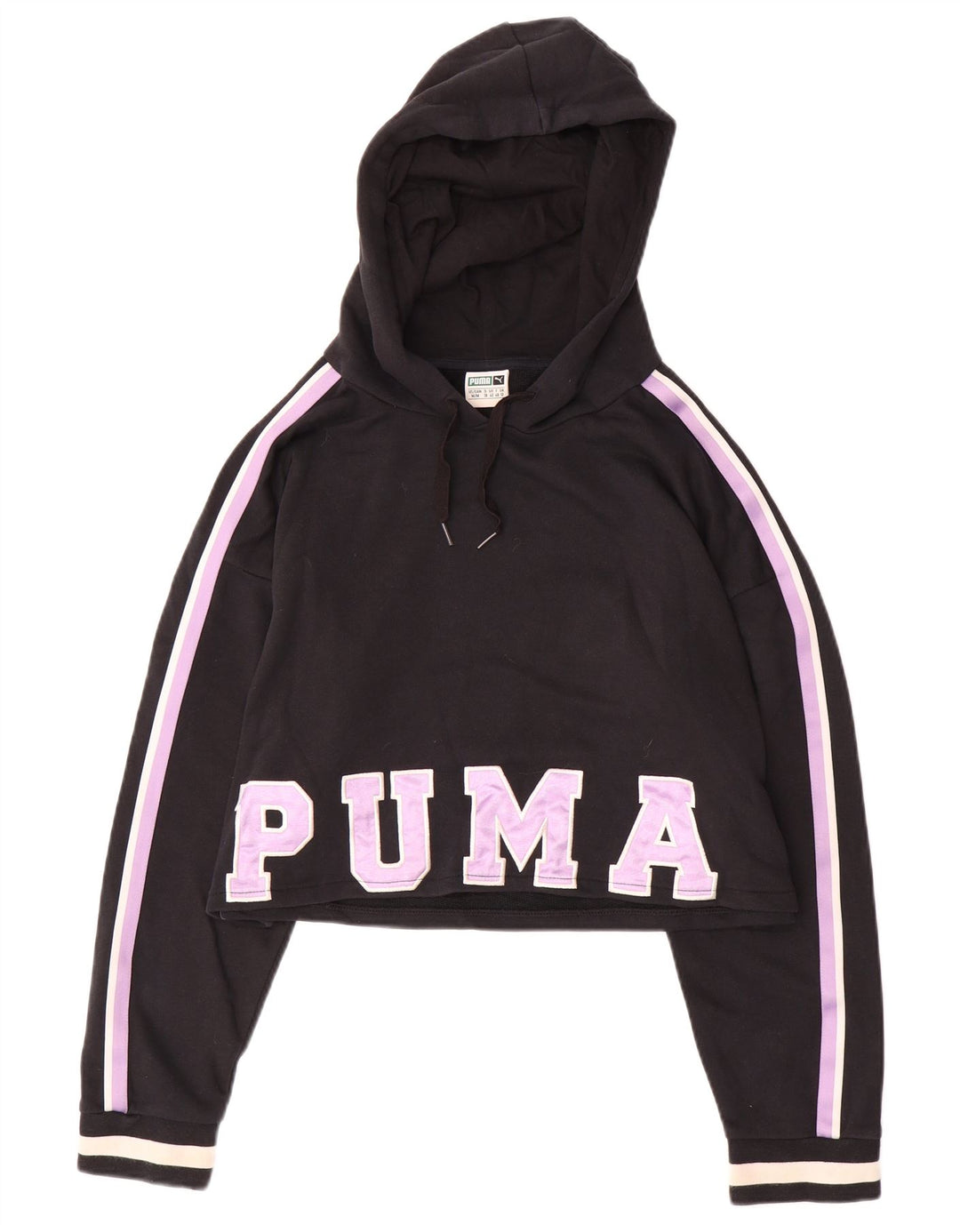 PUMA Oversized Crop Hoodie Jumper UK 12 Medium Sort Colourblock