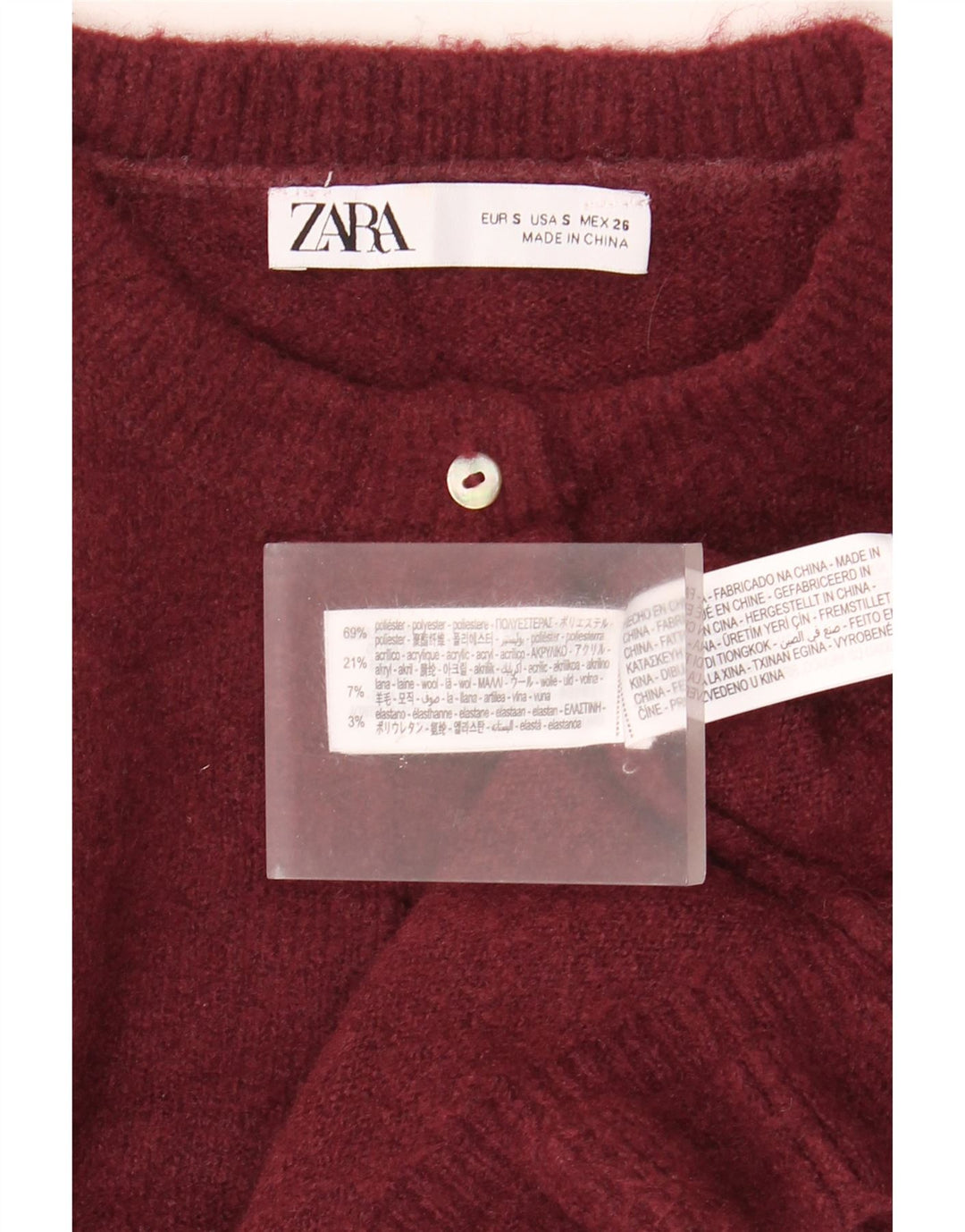 Zara Womens Crop Oversized cardigan sweater UK 10 Small Maroon Polyester