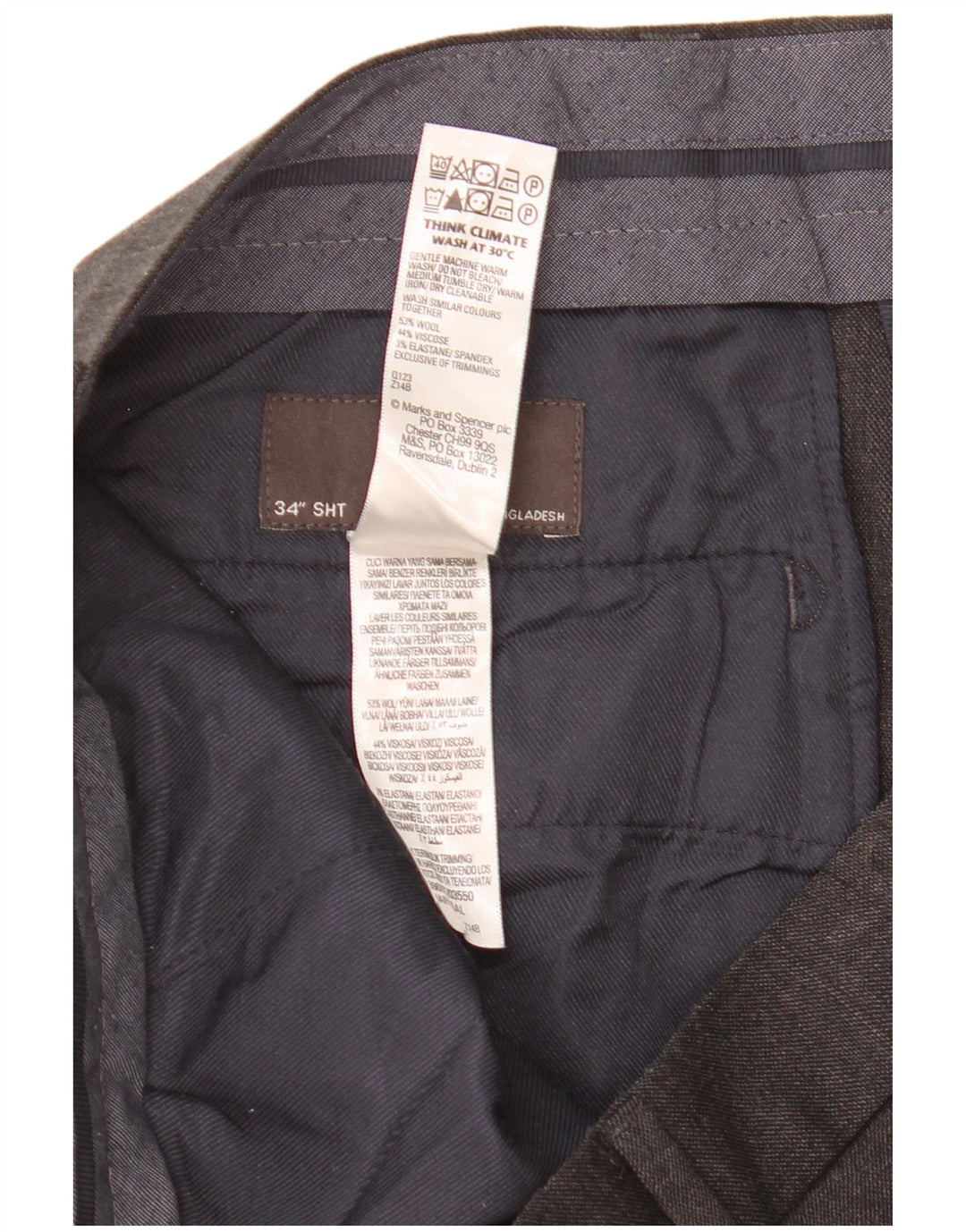 Marks & Spencer Herre Crop Straight Suit Bukser W34 L25 Grå Uld