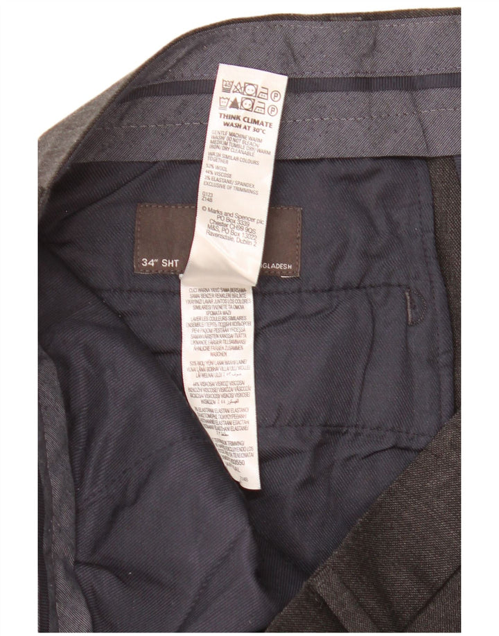 Marks & Spencer Herre Crop Straight Suit Bukser W34 L25 Grå Uld