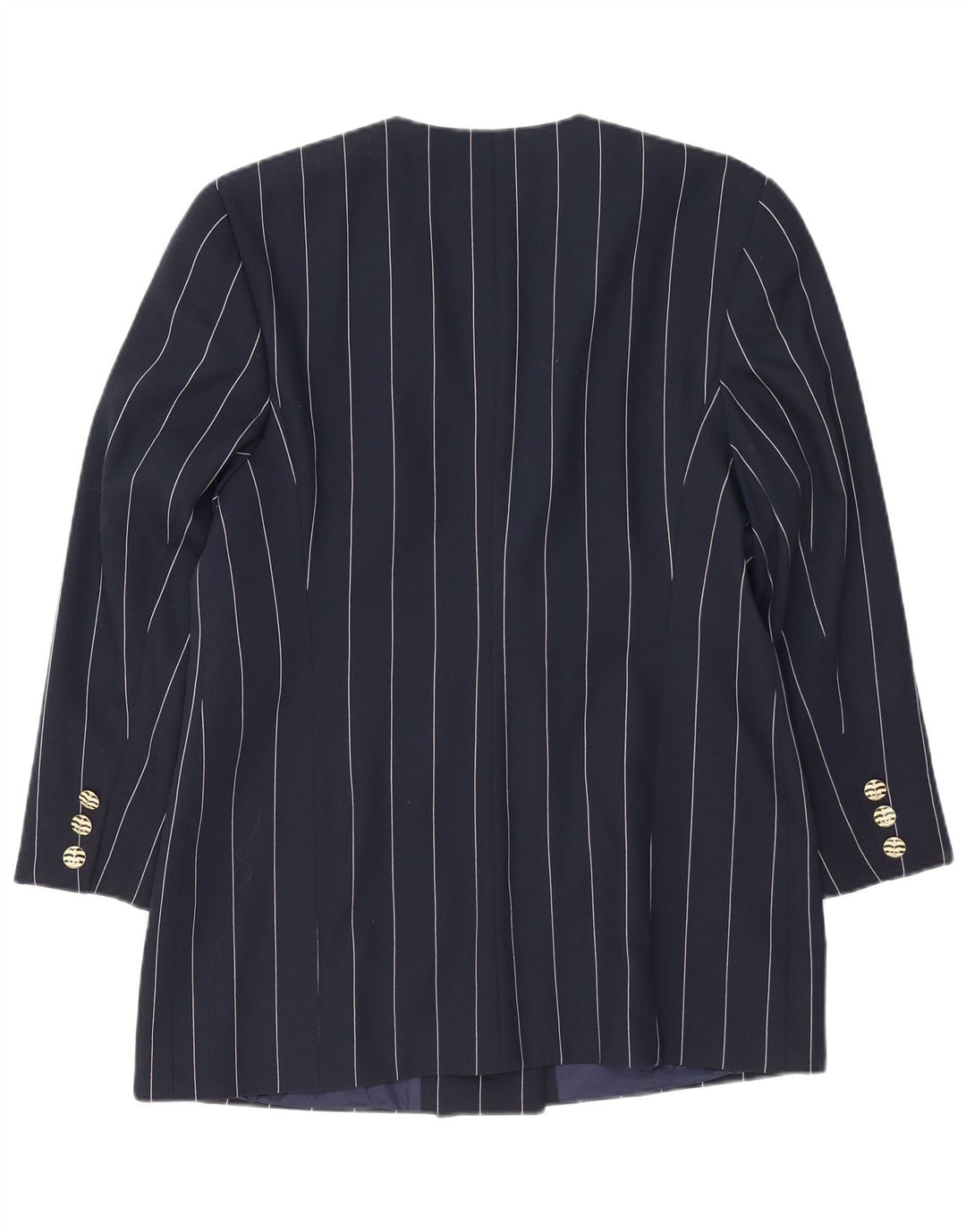 VINTAGE Dame Longline Blazer Jacket IT 42 Mellem marineblå stribet