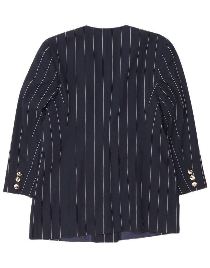 VINTAGE Dame Longline Blazer Jacket IT 42 Mellem marineblå stribet