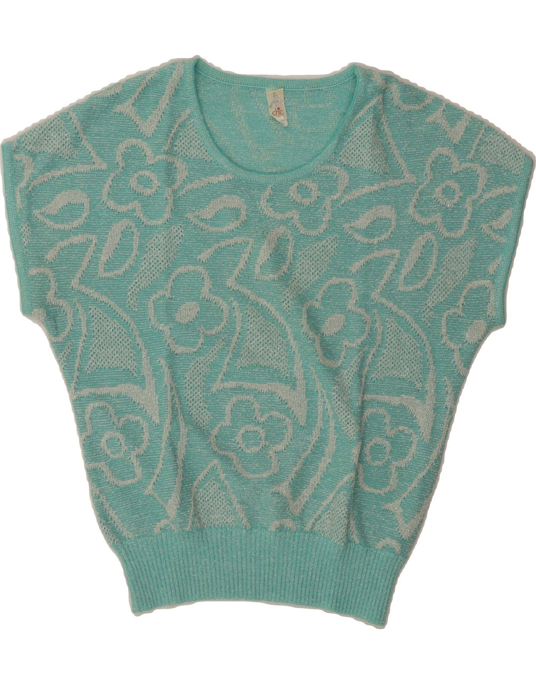 VINTAGE Dame sweater med rund hals IT 42 Medium Blue Floral