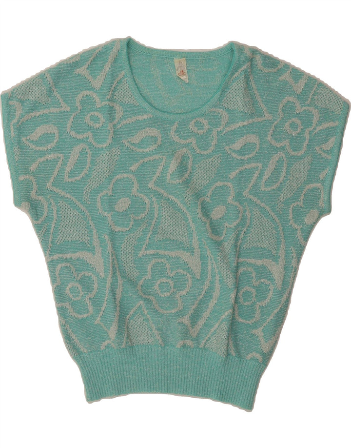 VINTAGE Dame sweater med rund hals IT 42 Medium Blue Floral