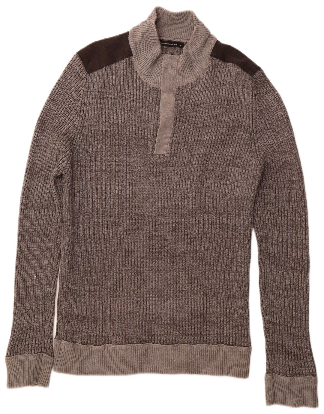 FRENCH CONNECTION Mens Zip Neck Jumper Sweater Large Grey Colourblock