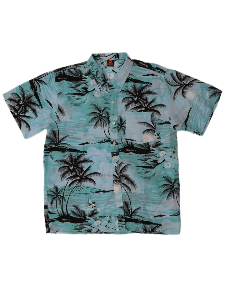 VINTAGE Kortærmet Herreskjorte 2XL Blå Polyester Hawaiian
