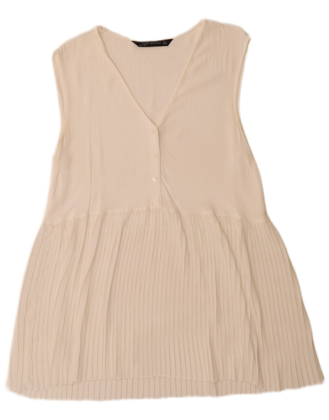 Zara Dame Ærmeløs A-Line Kjole UK 10 Small White