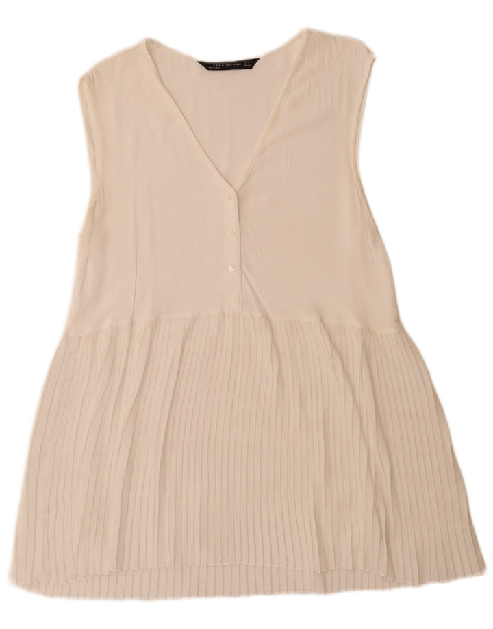 Zara Dame Ærmeløs A-Line Kjole UK 10 Small White