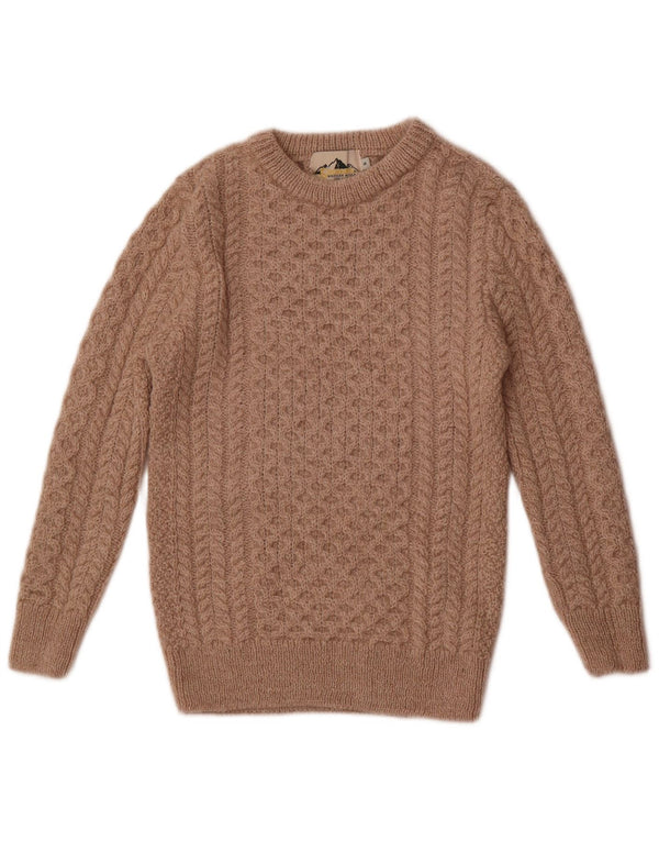 Vintage Dame Boat Neck Jumper Sweater UK 10 Small Beige Merino Wool