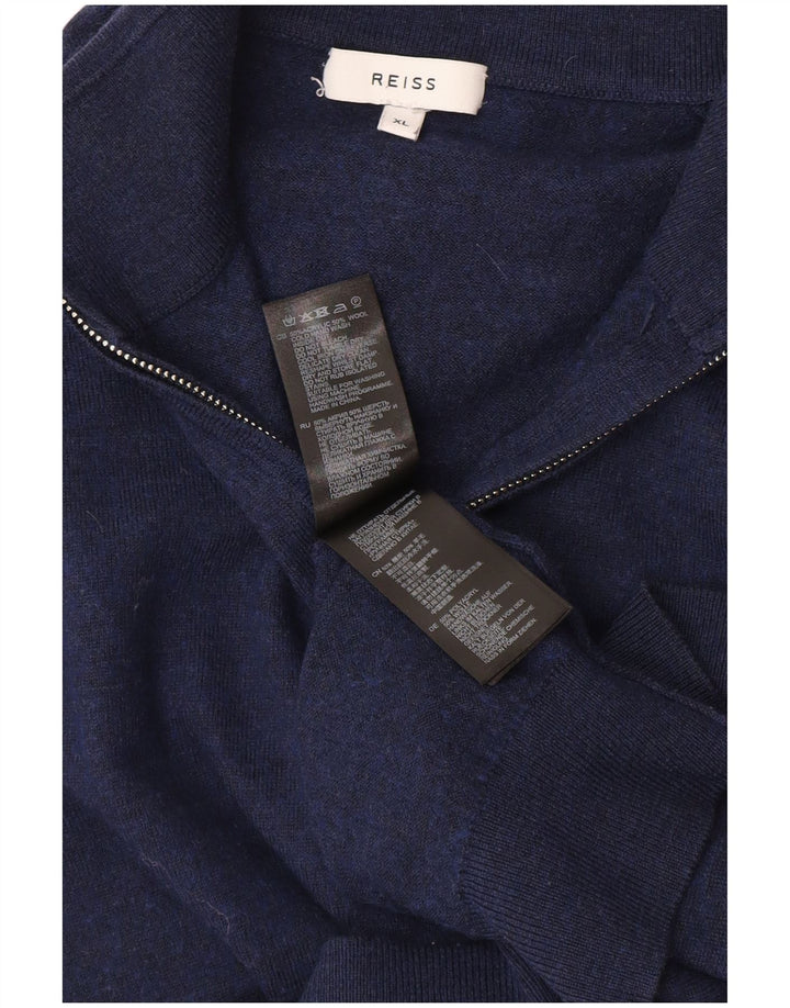 Reiss Herre Zip Neck Jumper Sweater XL Navy Blue Akryl