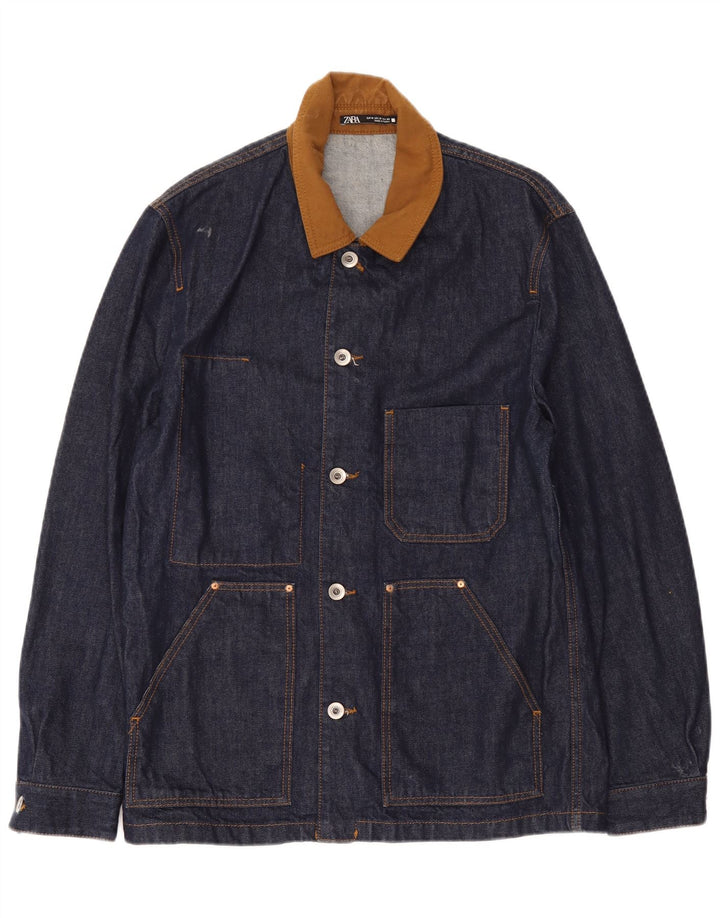Zara Herre denimjakke UK 38 Medium Navyblå Bomuld