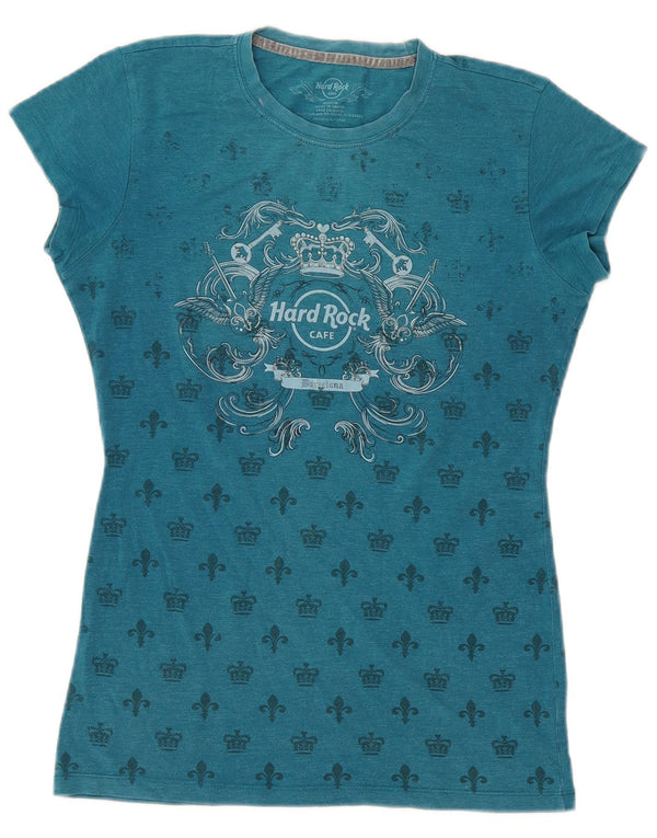 Hard Rock Cafe Kvinder Barcelona Grafisk T-Shirt Top UK 12 Medium Blue