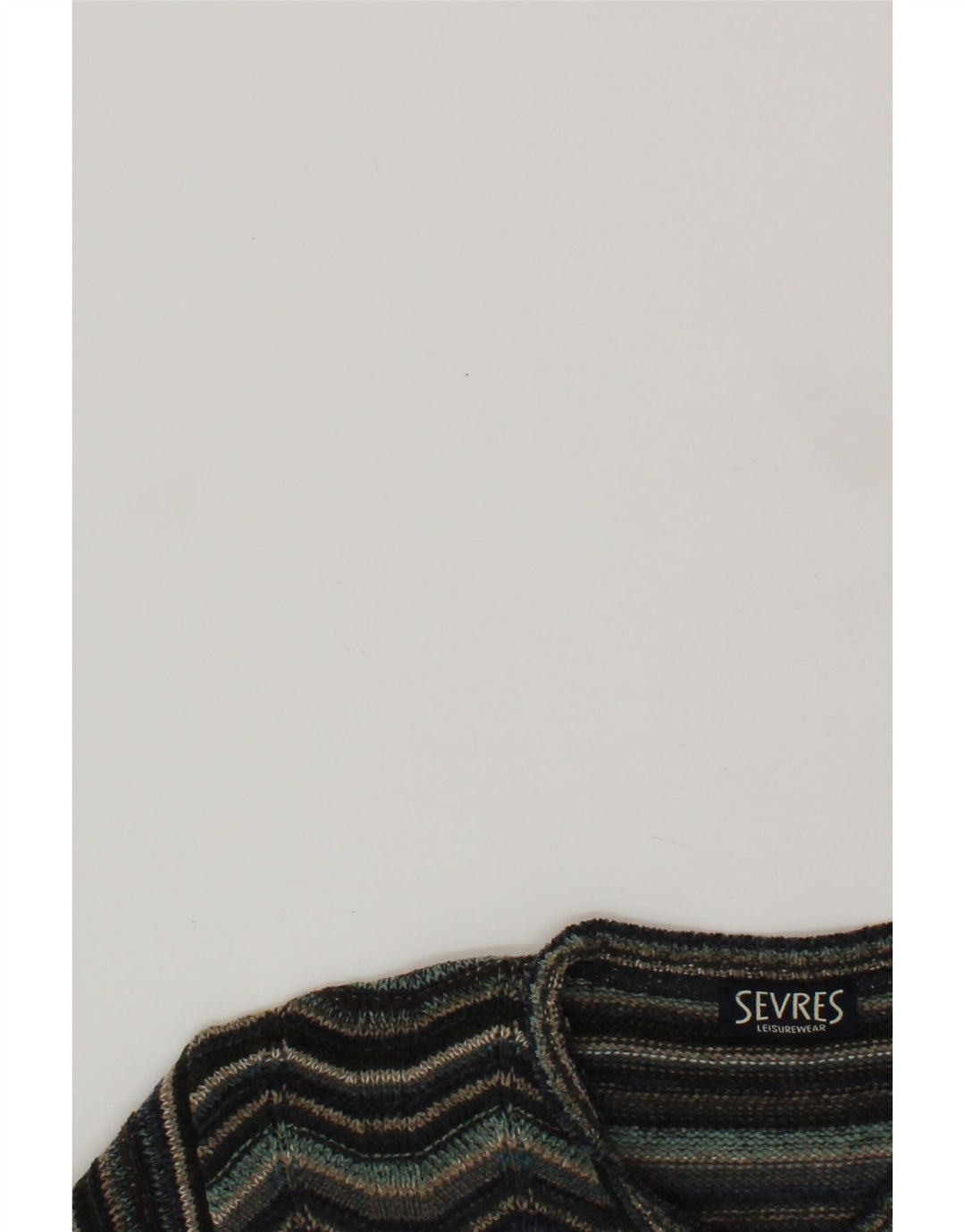 SEVRES Mens Crew Neck Jumper Sweater Medium Multicoloured Chevron Acrylic Vintage Sevres and Second-Hand Sevres from Messina Hembry 