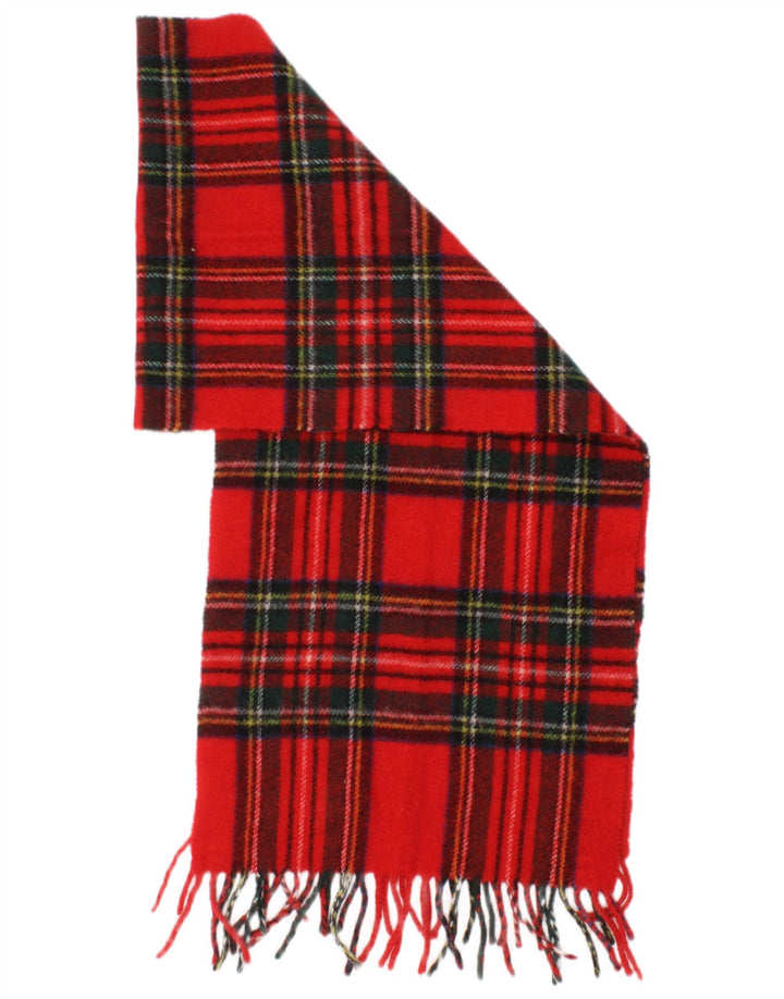 Vintage Kvinders rektangel tørklæde One Size L53 Rød Plaid Virgin Wool
