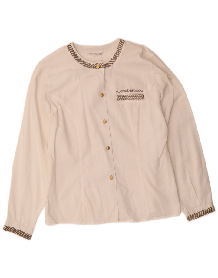 ROCCOBAROCCO Dameskjortebluse IT 46 Stor hvidstribet bomuld