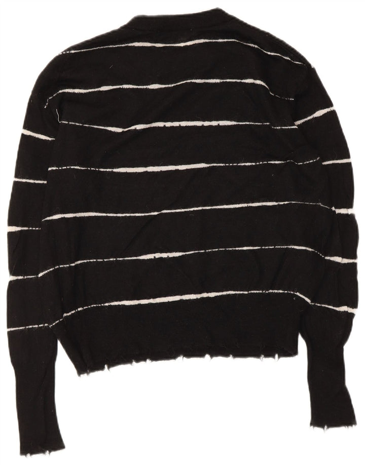 Zara Dame Oversized Crew Neck Jumper Sweater UK 10 Lille sort stribet