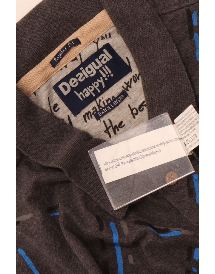 Desigual Langærmet Regular Polo Shirt til mænd XL Grå ternet bomuld