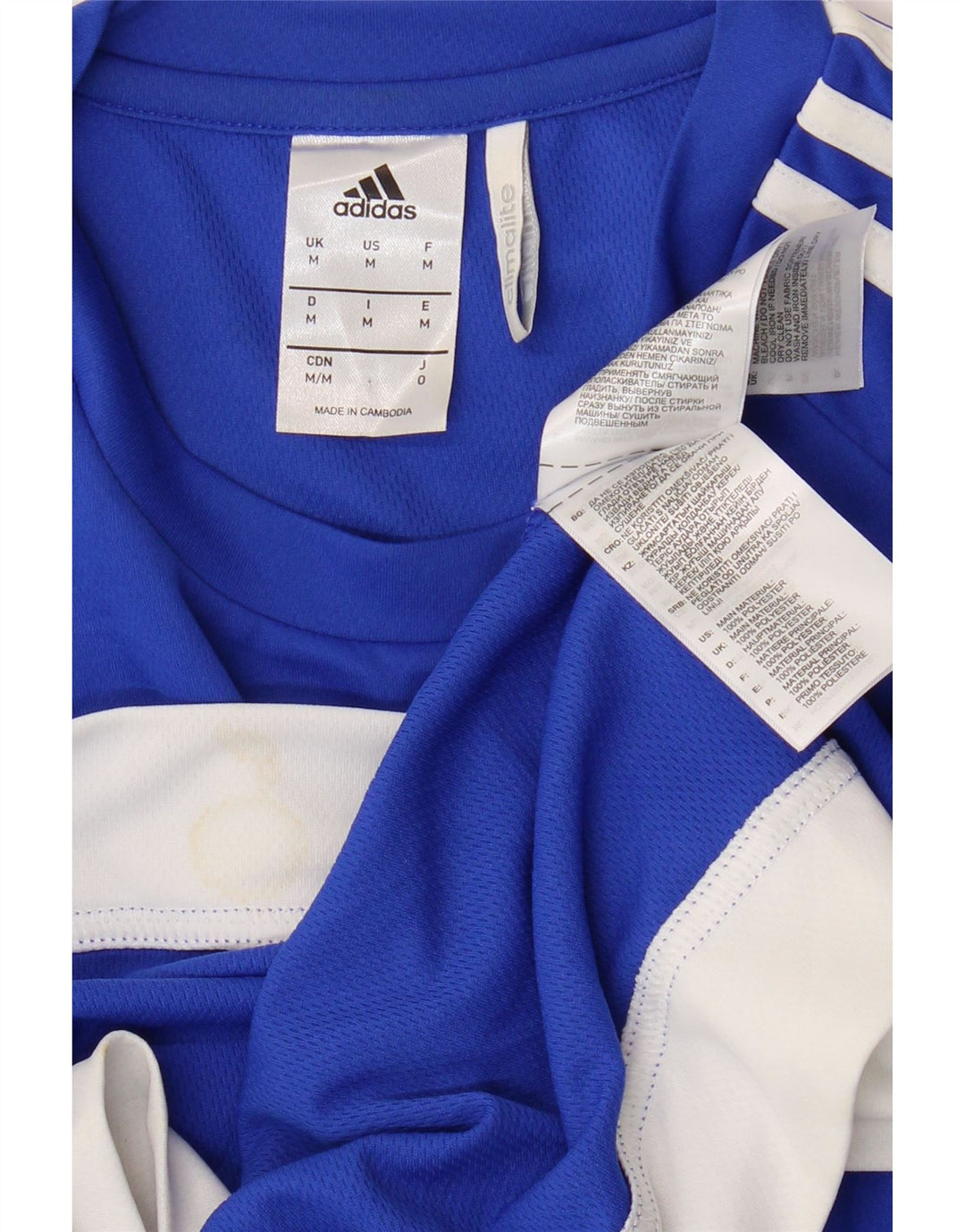 ADIDAS Herre Climalite T-Shirt Top Medium Blue Colourblock Polyester