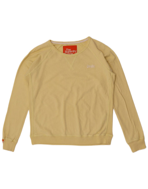 Superdry Dame Boat Neck Jumper Sweater UK 16 Stor Gul Bomuld