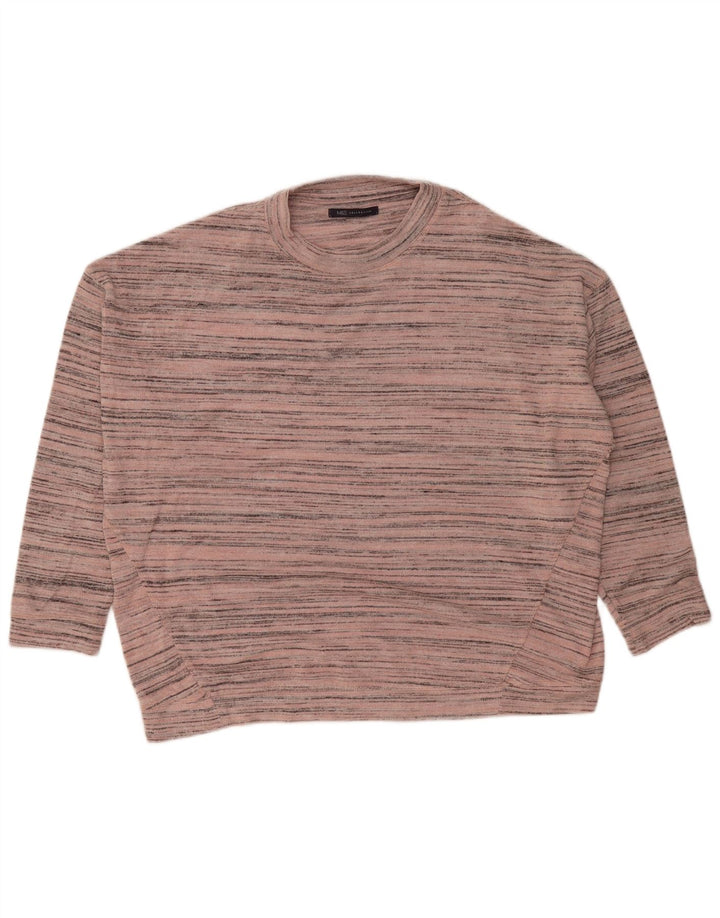 Marks & Spencer Dame sweater med rund hals DK 12 Medium Pink Stribet
