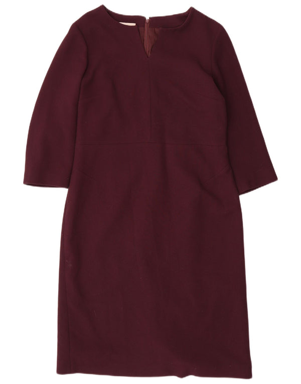 Hobbs Dame 3/4-ærmet Skede Kjole UK 14 Large Bourgogne Polyester