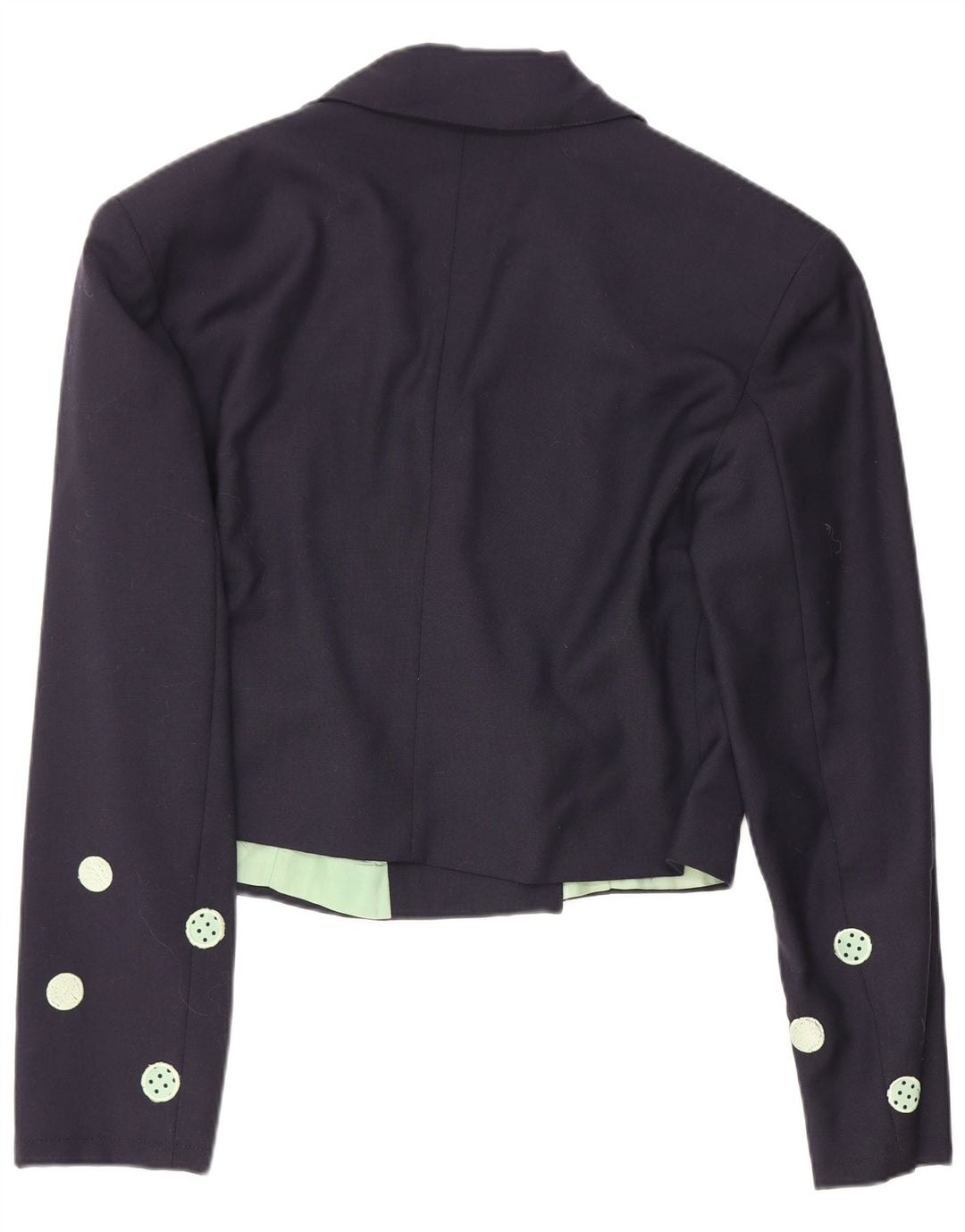 Vintage Dame Crop Blazer Jacket IT 42 Medium Navy Blue Polka Dot