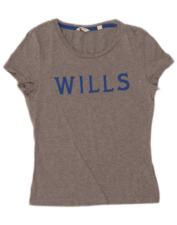 Jack Wills Kvinder grafisk T-shirt Top UK 6 Små grå flækket bomuld