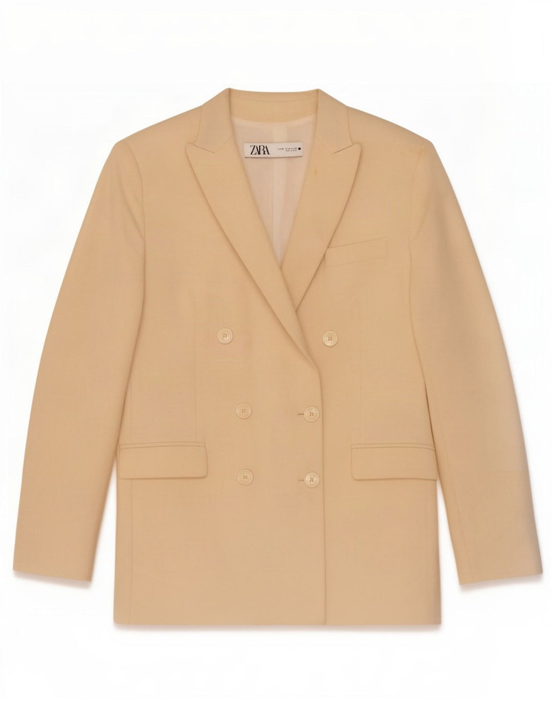 Zara Dame Dobbeltradet Blazer Jacket UK 14 Medium Beige Polyester