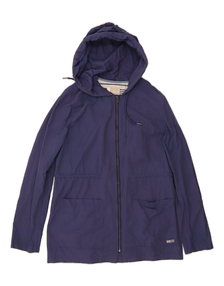 ROXY Womens Hooded Rain Jacket UK 14 Medium Navy Blue Cotton Vintage Roxy and Second-Hand Roxy from Messina Hembry 
