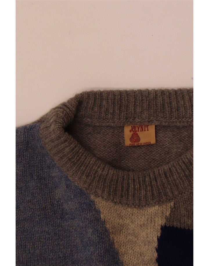 Vintage mænd med rund hals sweater mellemgrå Colourblock New Wool