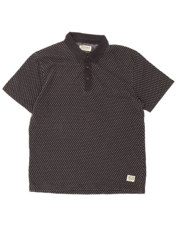 Jack & Jones Mens Polo Shirt Medium Navy Blue Spotted Cotton