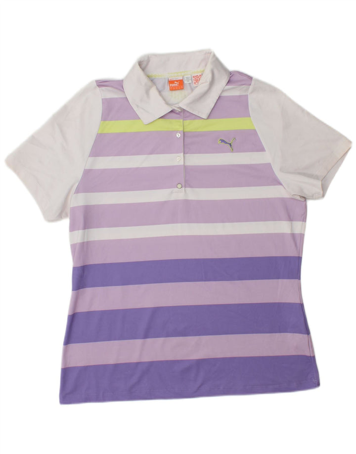 PUMA Polo skjorte til kvinder UK 14 Stor lilla stribet polyester