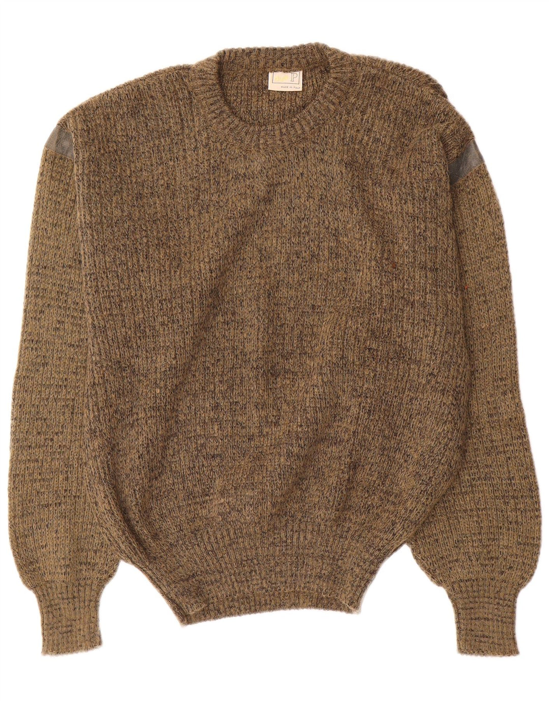 Vintage trøje med rund hals til mænd Medium Khaki Flecked