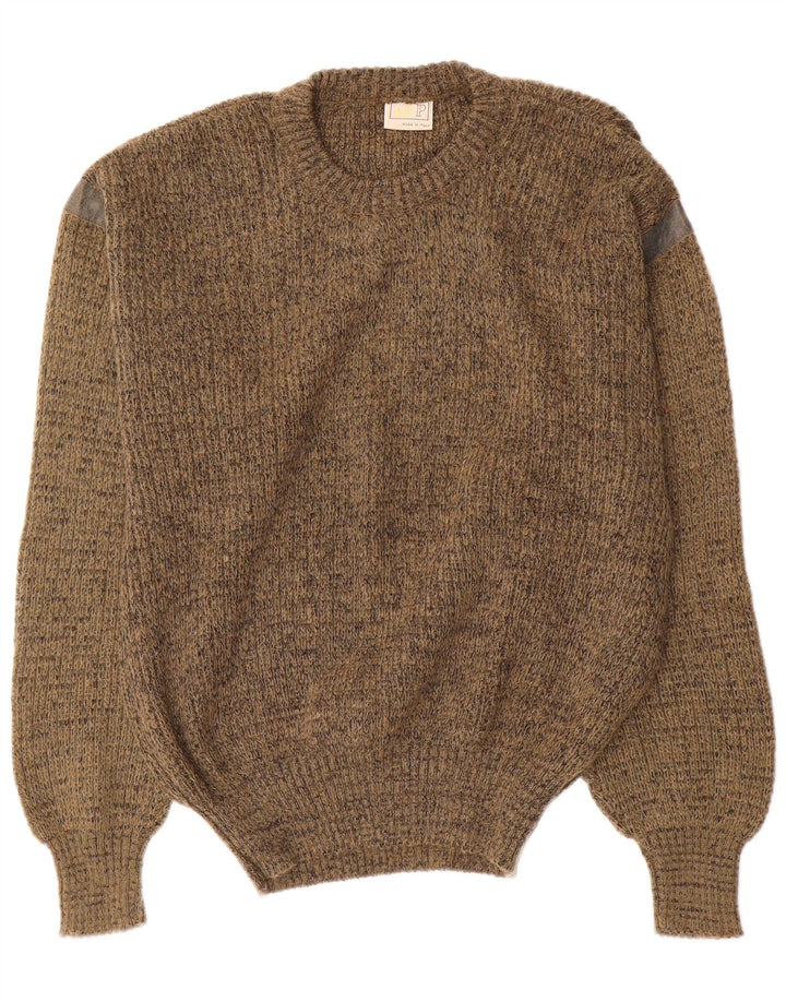 Vintage trøje med rund hals til mænd Medium Khaki Flecked