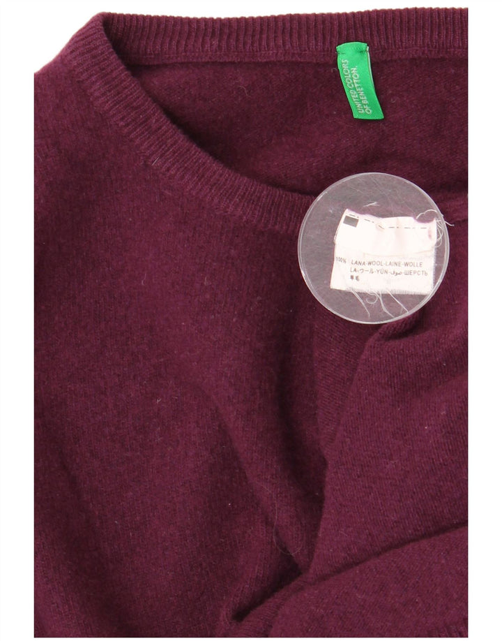 Benetton Dame sweater med rund hals, UK 14 Medium Burgundy Wool