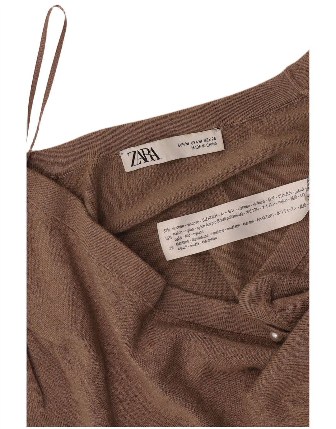 Zara Dame V-hals sweater UK 12 Medium Brown Viscose