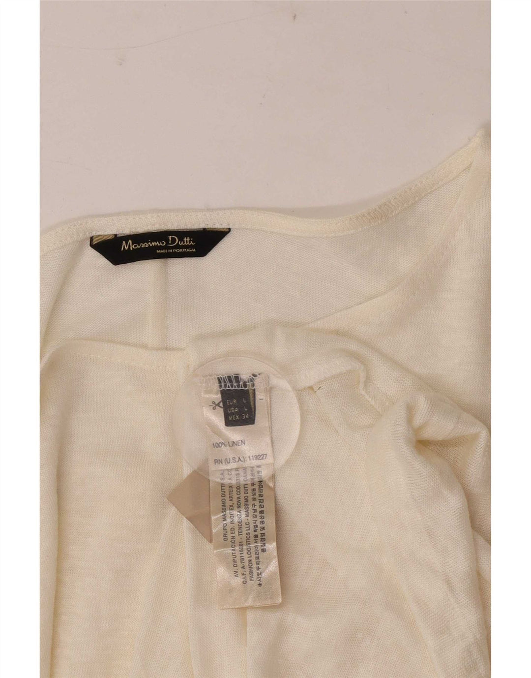 Massimo Dutti Dame Top Langærmet UK 16 Large Off White Linned