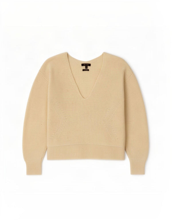 Massimo Dutti Womens Crop Oversized V-hals sweater UK 6 XS Off White