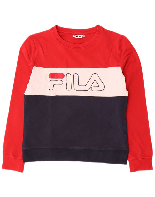 Fila Dame Grafisk Sweatshirt Jumper UK 10 Lille Rød Colourblock