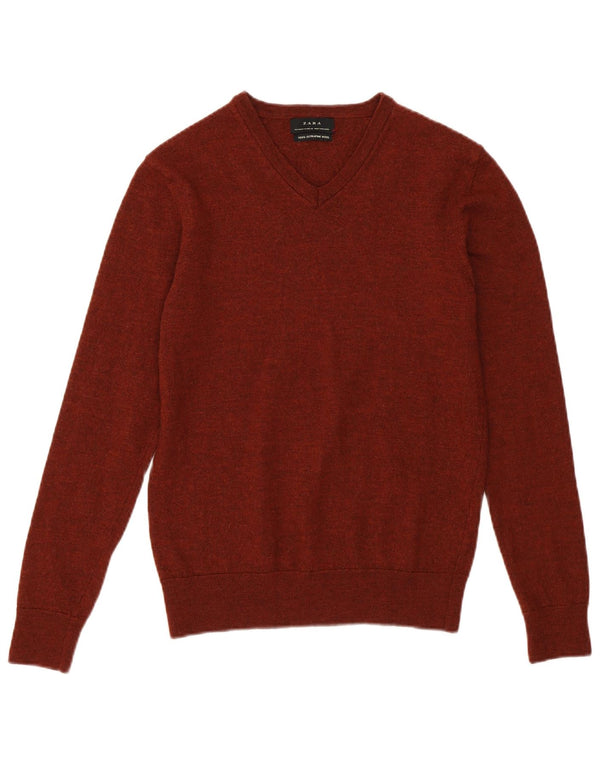 ZARA Womens Crop V-hals sweater UK 12 Medium Brun Uld