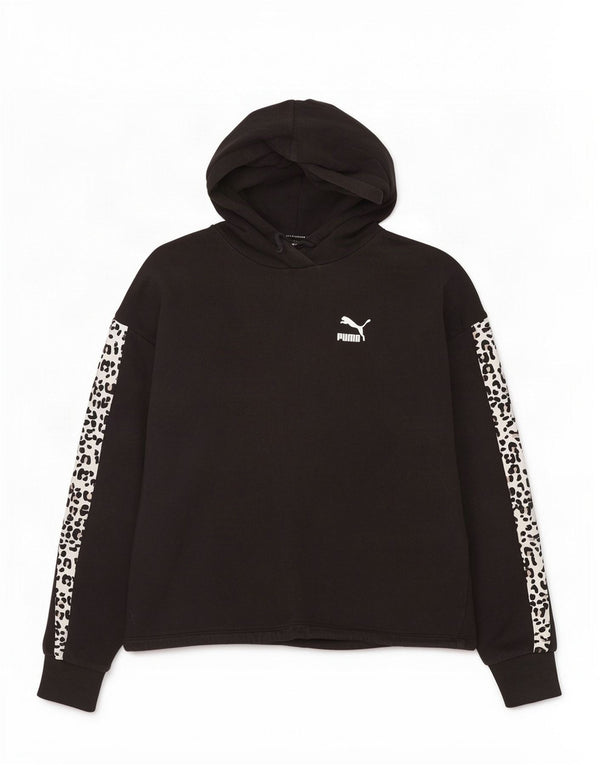 Puma Oversized Hoodie Jumper UK 10 Small Black Animal Print