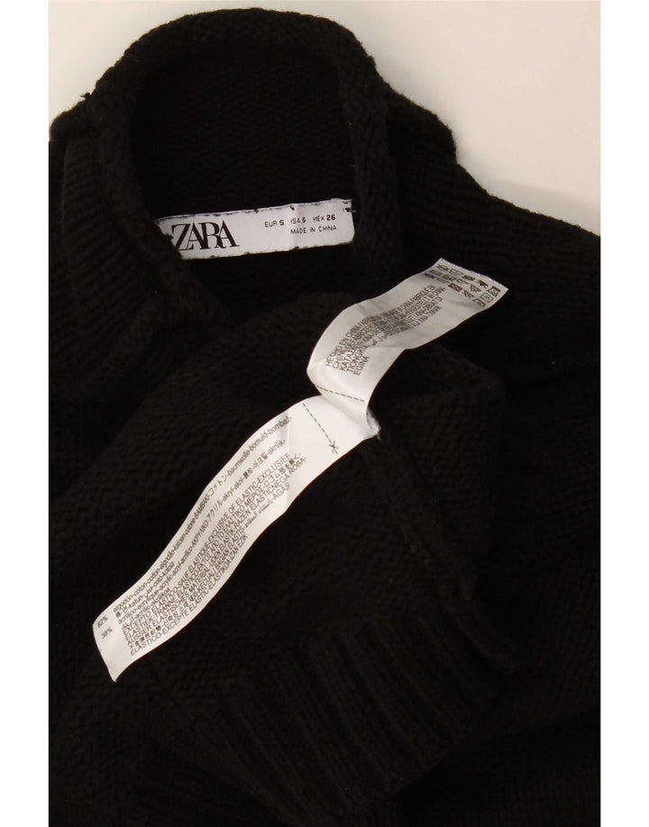 Zara Womens Crop Oversized Roll Neck Jumper Sweater UK 10 Small Black