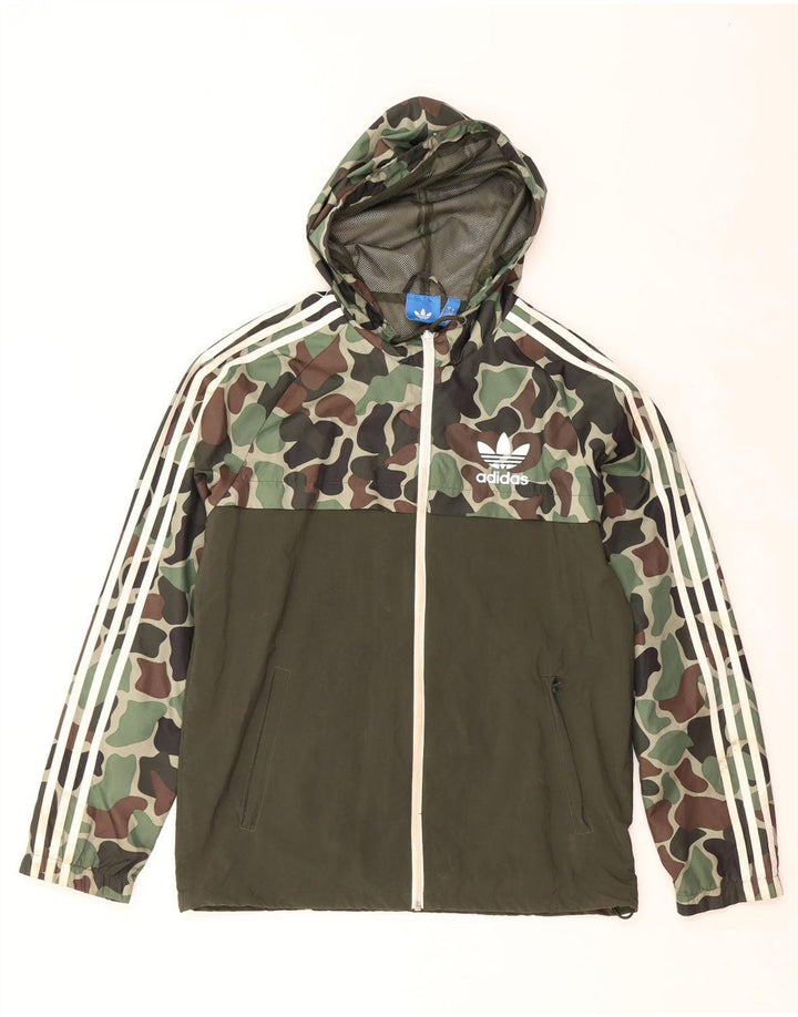 ADIDAS Regnjakke med hætte til mænd UK 38 Medium Khaki Camouflage Polyamid