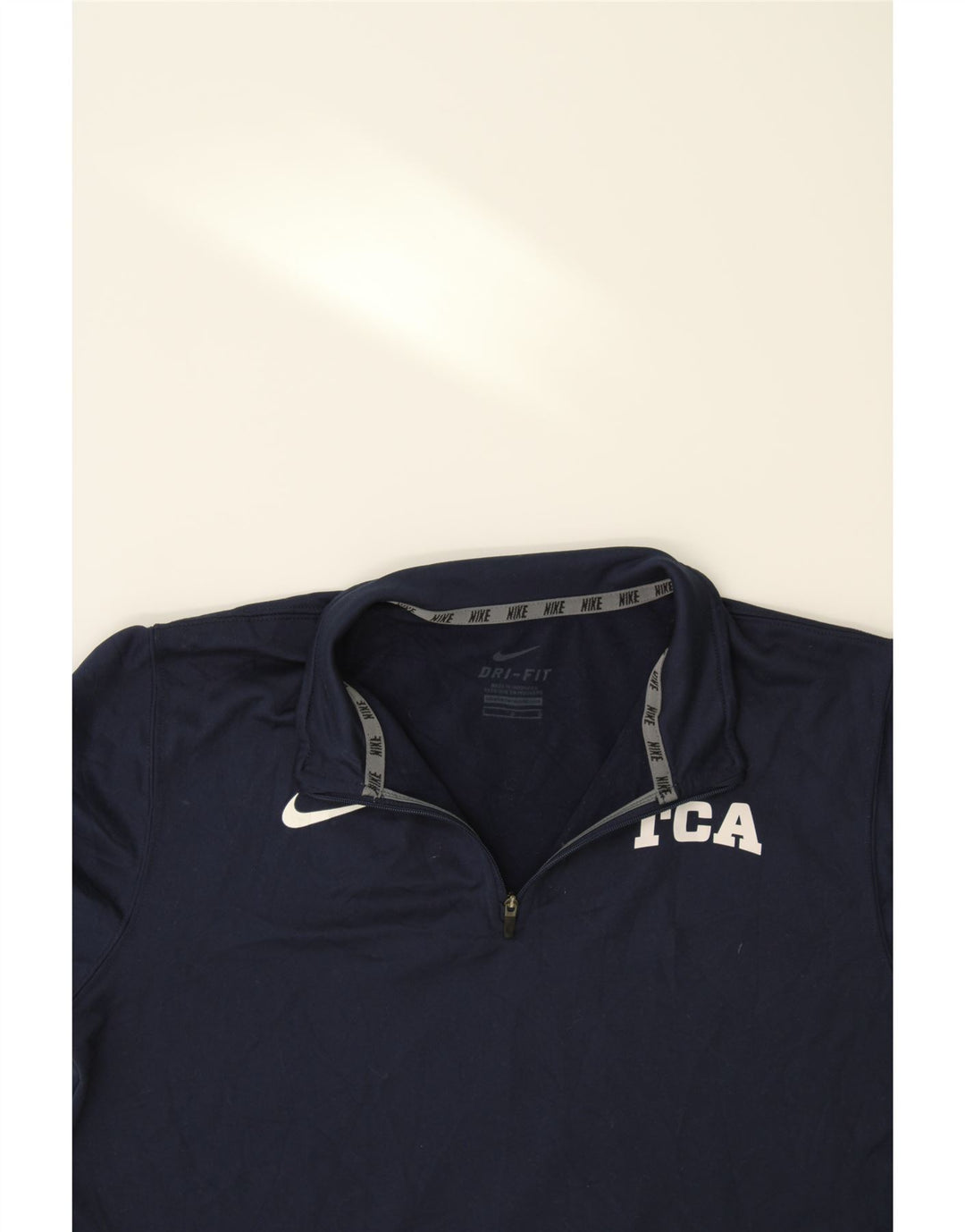 NIKE Boys Dri Fit Graphic Sweatshirt Jumper 12-13 Years Large Navy Blue Vintage Nike and Second-Hand Nike from Messina Hembry 