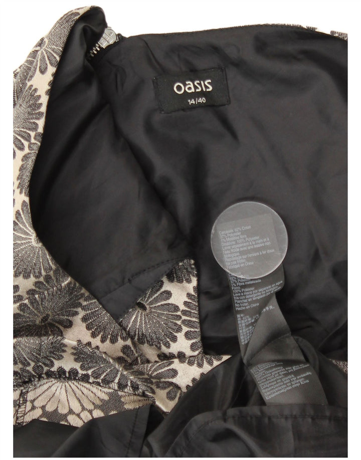 Oasis Dame A-Line Kjole UK 14 Medium Navy Blue Floral Bomuld