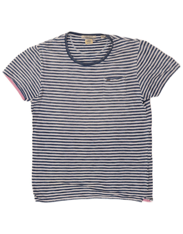 Scotch & Soda Herre T-Shirt Top Medium Blå Stribet Bomuld Klassisk